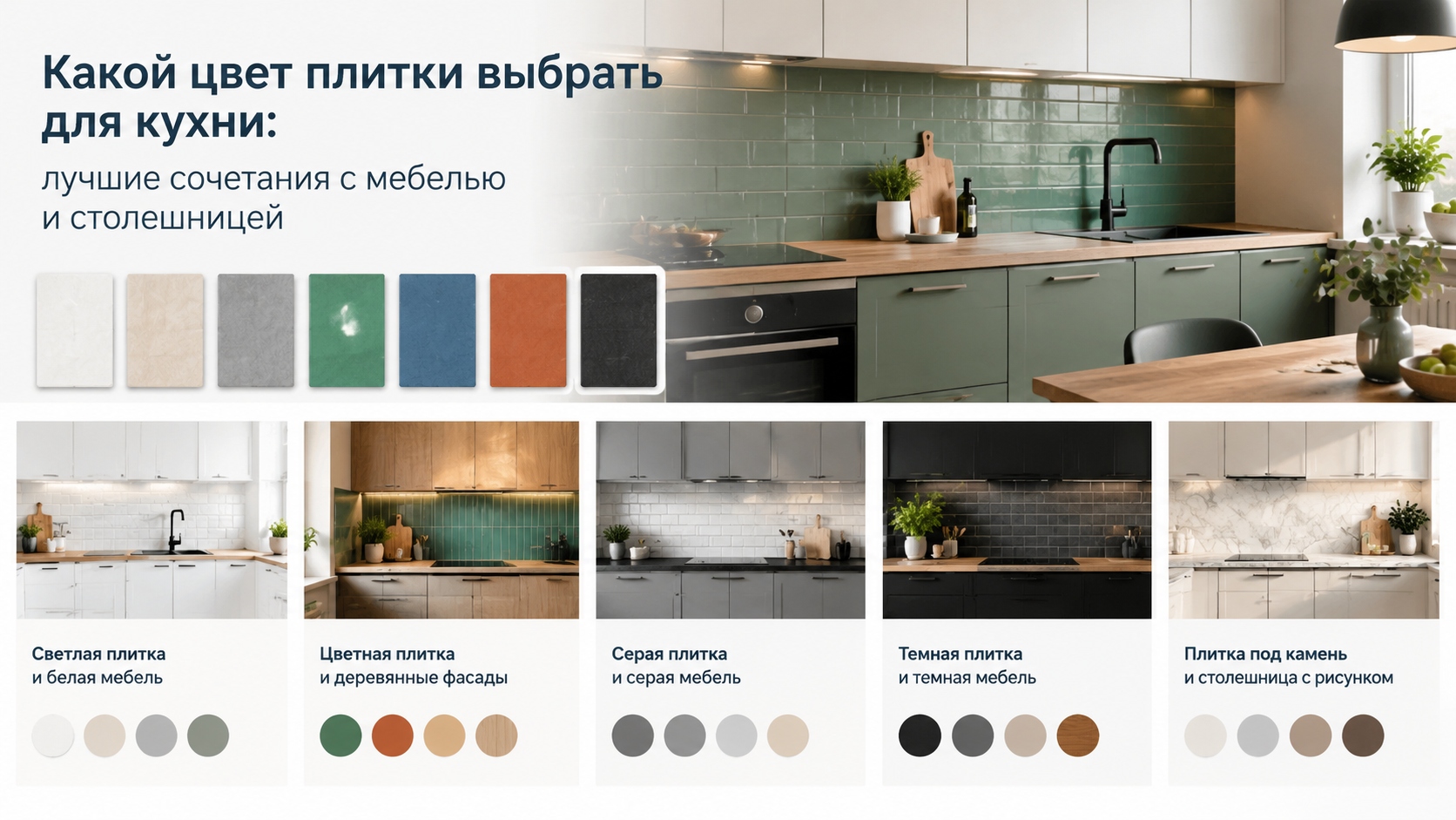 Как подобрать цвет плитки для кухни: гармоничные сочетания с мебелью и столешницей